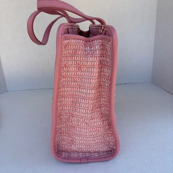 Kate Spade Rowe Summer Tweed Pink Raffia Leather Medium Satchel Bag NEW - Picture 16 of 16